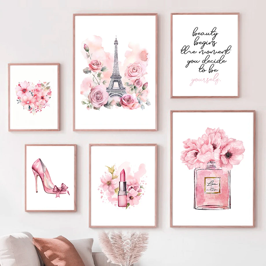 Fragrance Home Decor - Париж модный художественный постер розовая Эйфелева